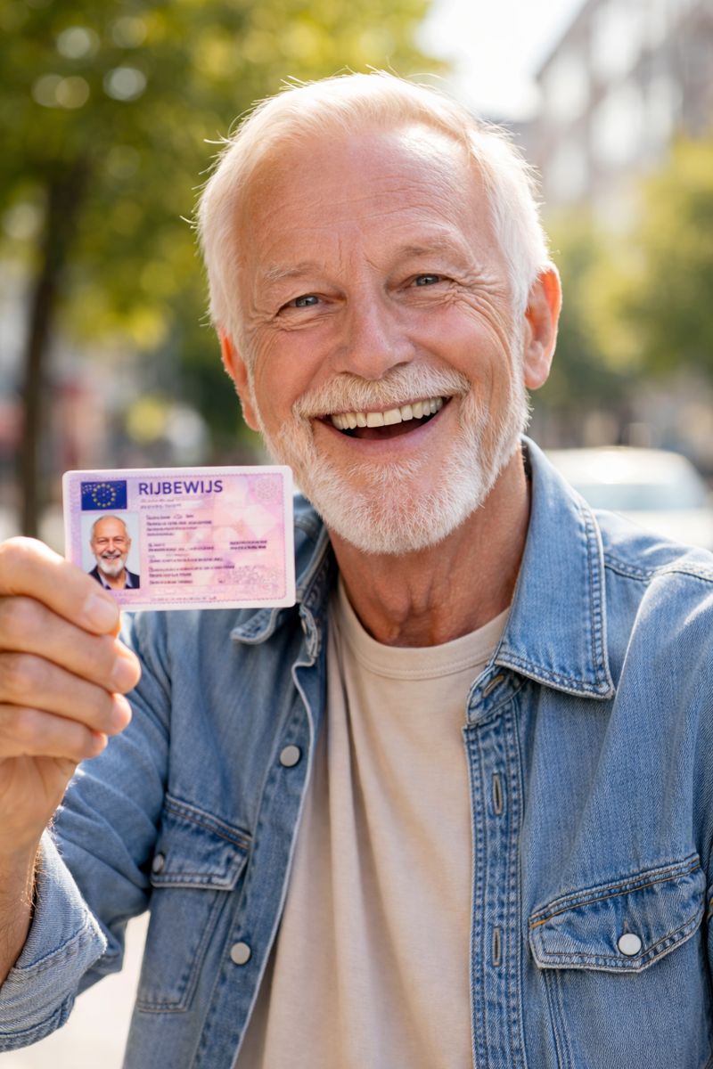 Gelukkige senior met rijbewijs